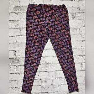 LuLaRoe Retro Cassette Tape Leggings Black Multicolor 80s Music Print L